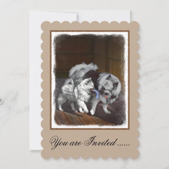 Invitation Peinture Keeshond Playtime - Jolie art original ch (Devant)