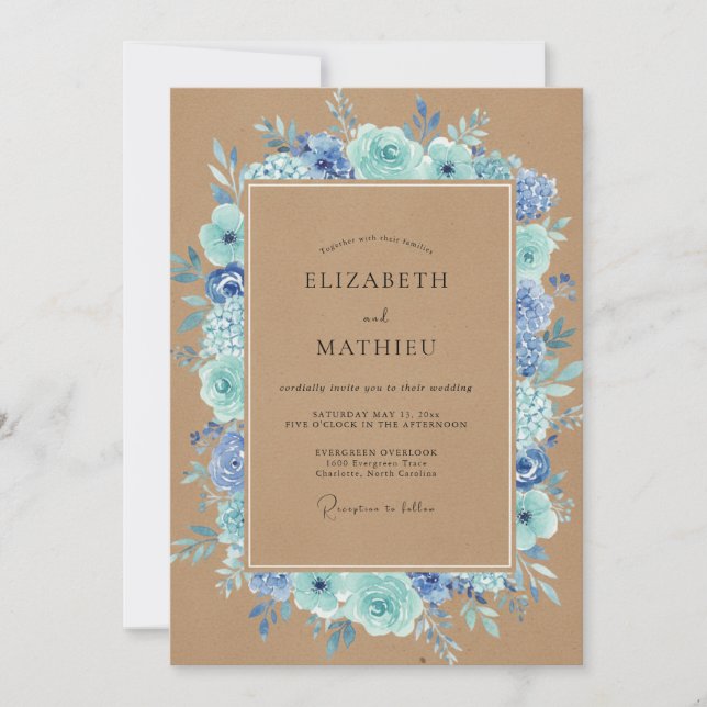 Invitation Peinture Kraft Bleuet Mariage (Devant)