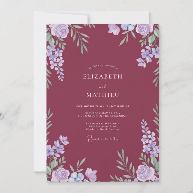 Invitation Peinture Lilas Baie Mariage (Devant)