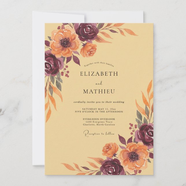 Invitation Peinture Mariage Abricot Moutarde (Devant)