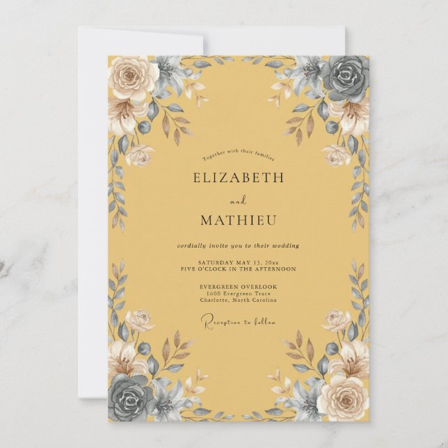 Invitation Peinture Mariage Ardoise Moutarde (Devant)
