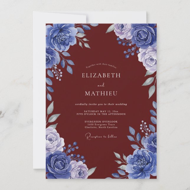 Invitation Peinture Mariage Carmin de Cobalt (Devant)