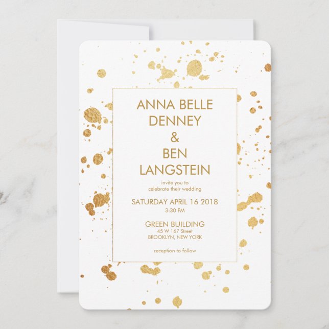 Invitation Peinture minimale d'or moderne Splatter Mariage él (Devant)