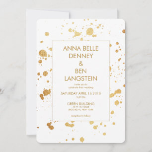 Invitation Peinture minimale d'or moderne Splatter Mariage él