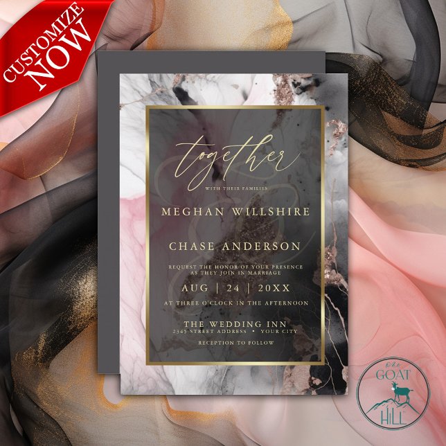 Invitation Peinture Moderne Abstrait Rose Charbon et Or  (Easy to Customize)