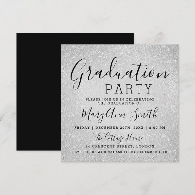Invitation Peinture moderne de parties scintillantes d'argent (Devant / Derrière)