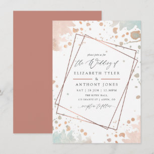 Invitation Peinture Rose Gold et Blush Pink Mariage Géométriq