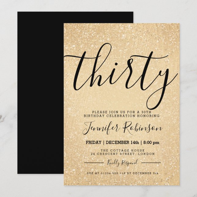 Invitation Peinture simple + moderne 30e Parties scintillant  (Devant / Derrière)
