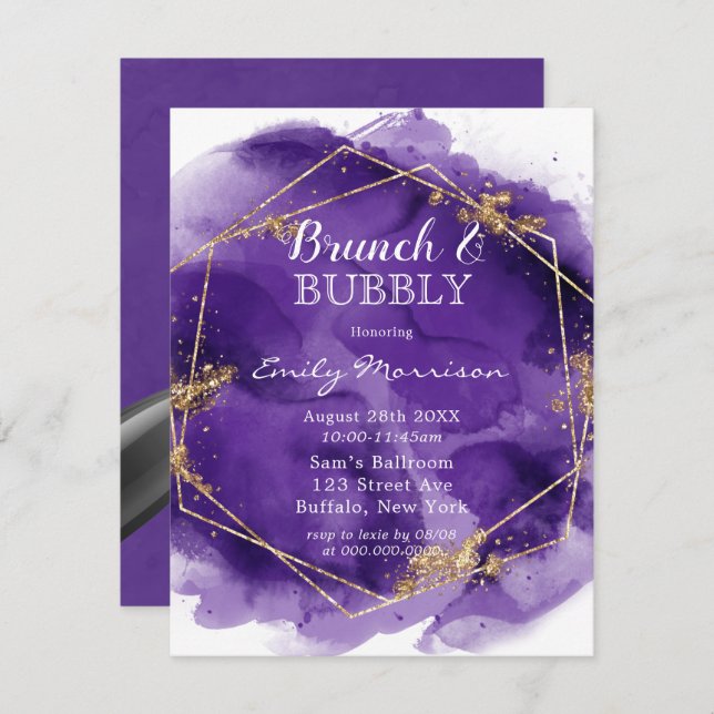 Invitation Peinture violet et or Brunch & Bubbly (Devant / Derrière)