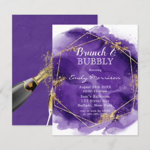 Invitation Peinture violet et or Brunch & Bubbly