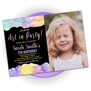 Invitation Peinture violet noir Anniversaire avec photo