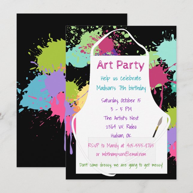 Invitation Peintures de pastel de partie d'art (Devant / Derrière)