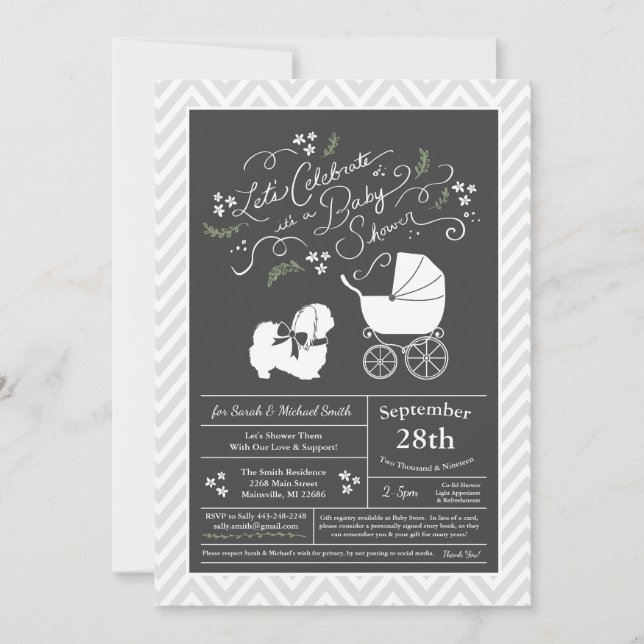 Invitation Pekingese Baby shower Chien Neutre (Devant)