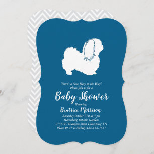 Invitation Pekingese Chien Baby shower Garçon bleu