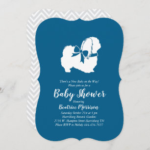 Invitation Pekingese Chien Baby shower Garçon bleu