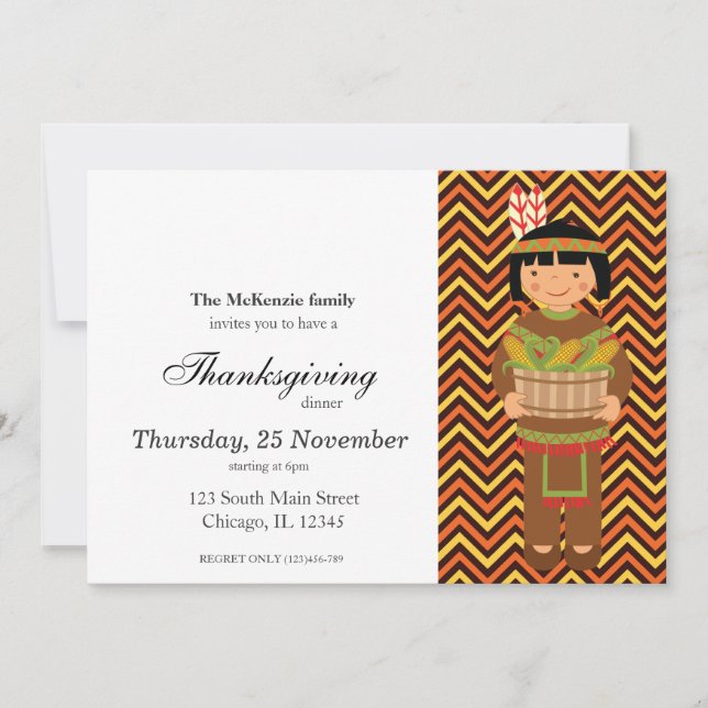 Invitation Pèlerin Enfants Thanksgiving dîner (Devant)