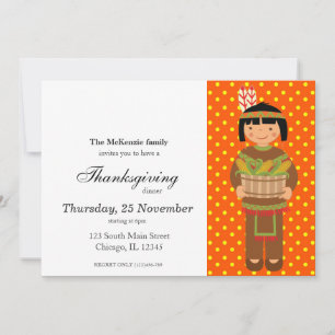 Invitation Pèlerin Enfants Thanksgiving dîner