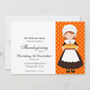 Invitation Pèlerin Enfants Thanksgiving dîner