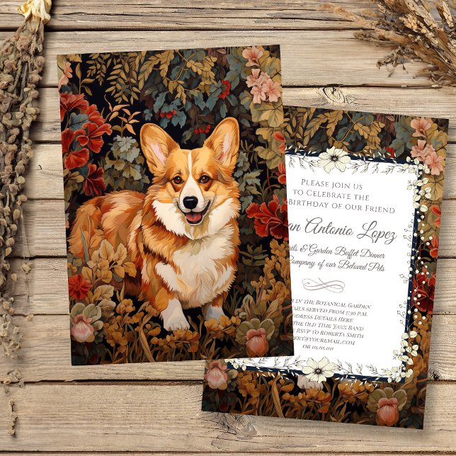 Invitation Pembroke Welsh Corgi dans un jardin de fleurs vict (Créateur téléchargé)