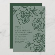 Pencilé Peonies Moderne Mariage vert émeraude