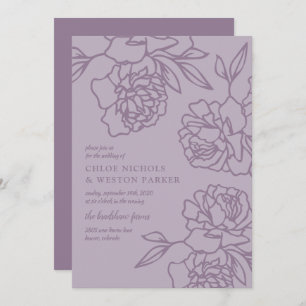Invitation Penciled Peonies Mariage de la Lavande moderne