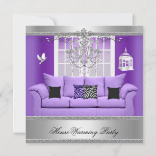 Invitation Pendaison de Crémaillère Lustre Canapé Violet Arge