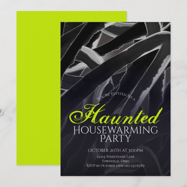Invitation Pendaison de Crémaillère Maison Hantée Halloween G (Devant / Derrière)