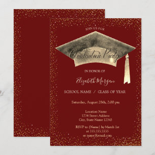 Invitation Pendentif de chapeau de graduation en or rouge de