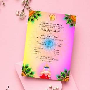 Invitation Pendjabi Sikh Mariage Anand Karaj Peacock