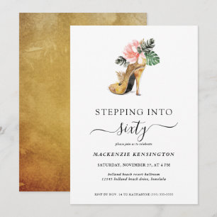 Invitation Pénétrer Dans 60 Chic Floral talons Or Anniversair