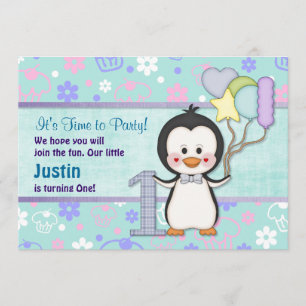 Invitation Penguin Cutie - Garçon premier anniversaire