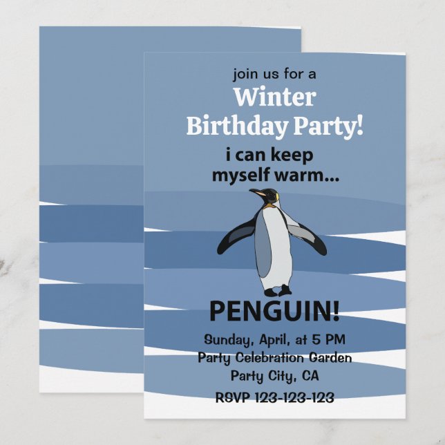 Invitation Penguin Mignonne Fête d'Hiver Anniversaire  (Devant / Derrière)