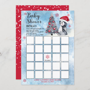 Invitation Penguin Snowman Winter Boy Baby shower Bingo Card