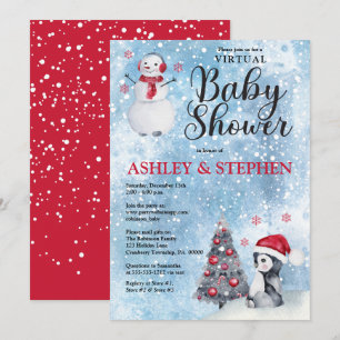 Invitation Penguin Snowman Winter Virtual Boy Baby shower