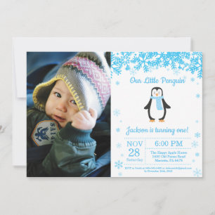 Invitation Penguin Winter Boy Photo Anniversaire
