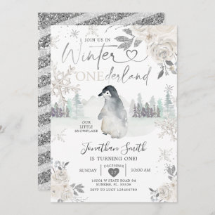 Invitation Penguin Winter Onederland Flocon de neige 1er anni