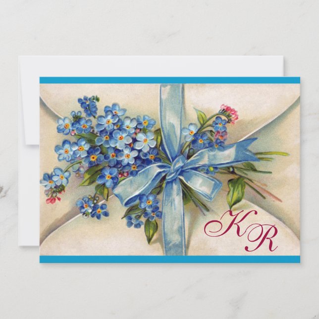 Invitation PENSE À MOI MONOGRAMME, FÊTE DE MARIAGE BLEUE arge (Devant)