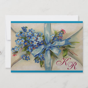 Invitation PENSE À MOI MONOGRAMME, FÊTE DE MARIAGE BLEUE arge