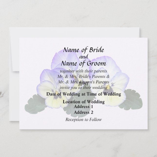 Invitation Pensées violettes et crème (Devant)