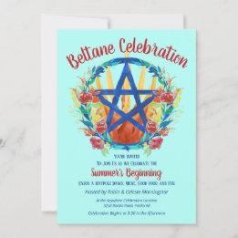 Invitation Pentacle de feu de Beltane été Floral Sabbat Party