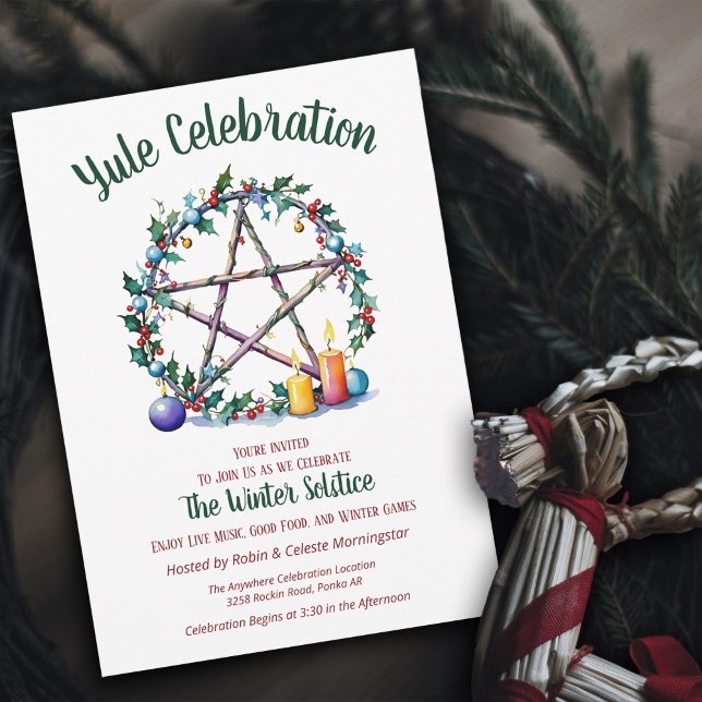 Invitation Pentacle étoilé festif de Yule Solstice d'hiver Wi (Créateur téléchargé)