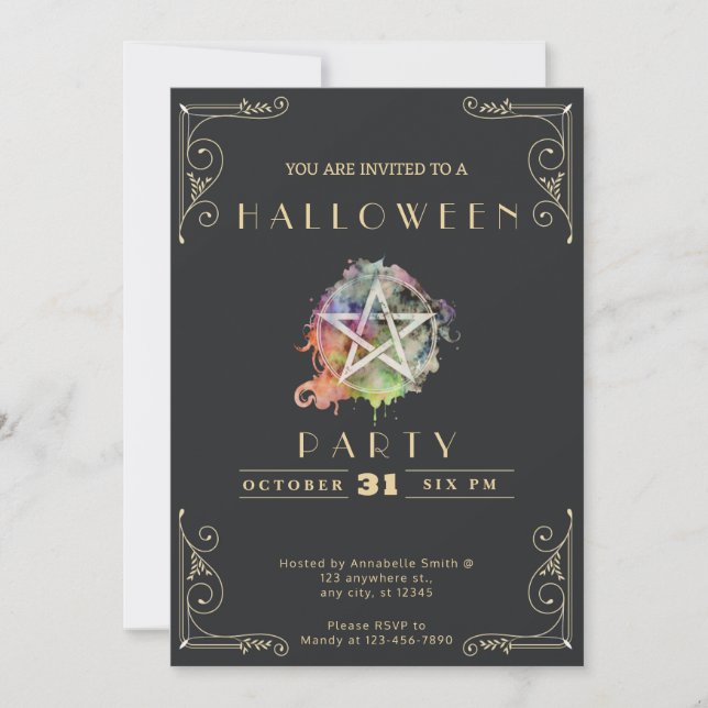 Invitation Pentagramme noir et or Halloween (Devant)