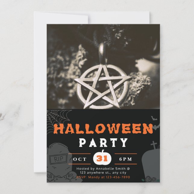 Invitation Pentagramme photo Halloween noir (Devant)