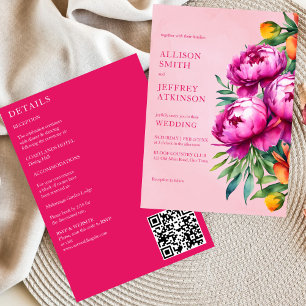 Invitation Peonées de magenta rose tout en un modèle mariage