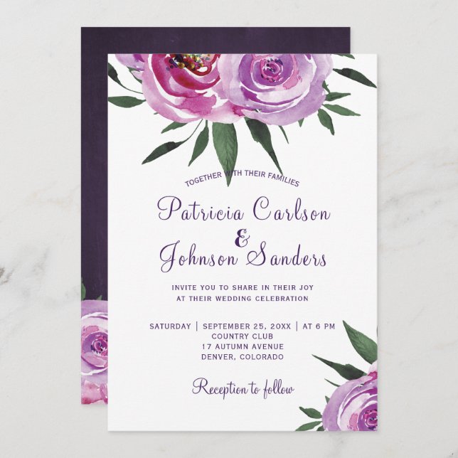 Invitation Peonées de mauve violet rustique bouquets de boho  (Devant / Derrière)