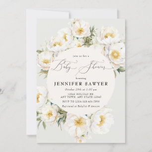 Invitation Peonies blanches   Baby shower photo