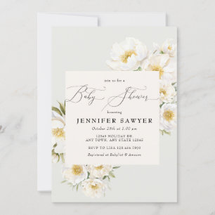 Invitation Peonies blanches Baby shower photo