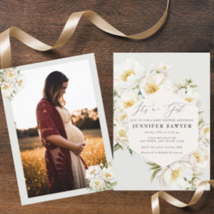 Invitation Peonies blanches Baby shower photo