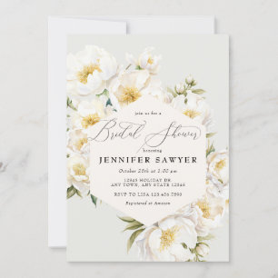 Invitation Peonies blanches Élégante Fête des mariées flora