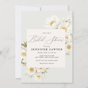 Invitation Peonies blanches Élégante Fête des mariées flora